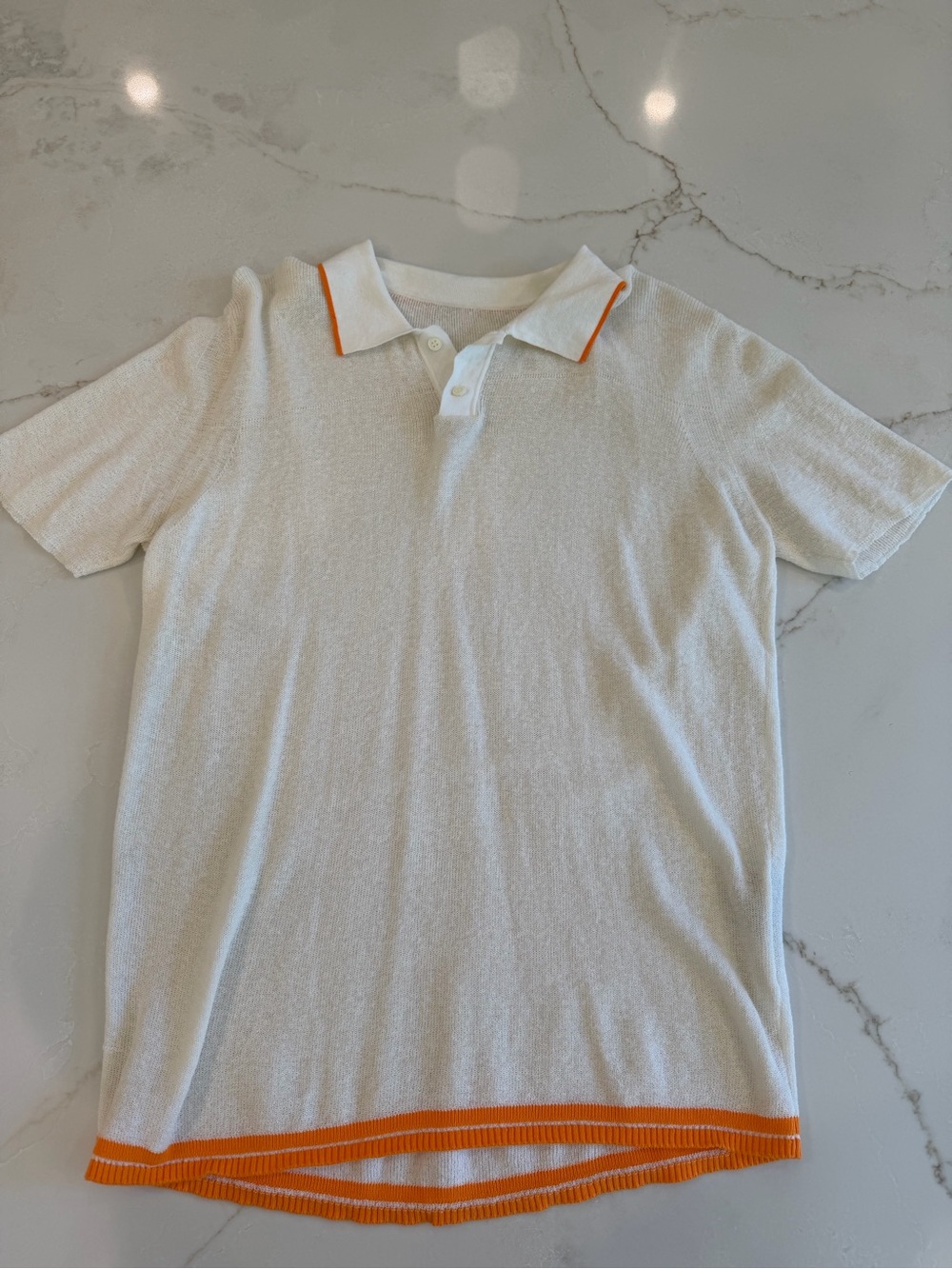 Jacquemus Men’s White Knit Polo Shirt Orange Trim XXL (slim fit)